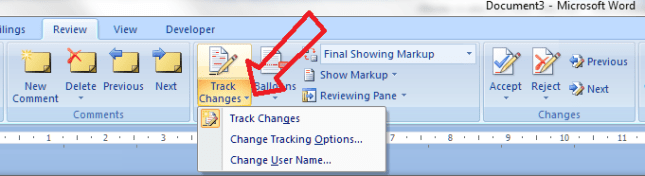 a Track changes options