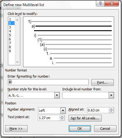 6 define new multilevel list
