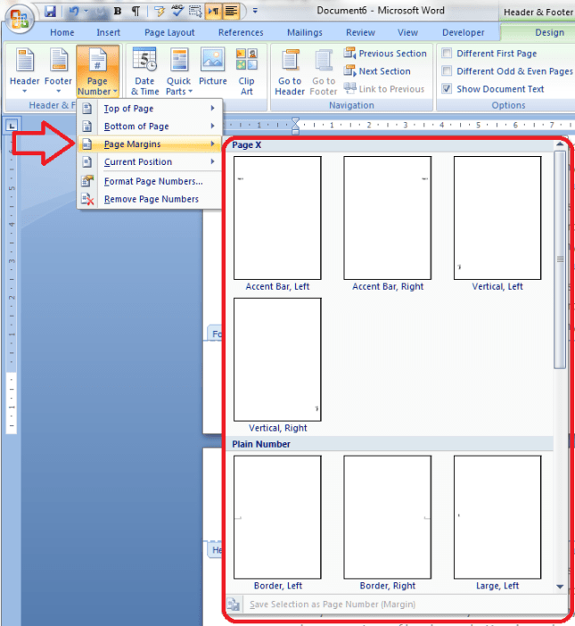 5 number placement options page margin