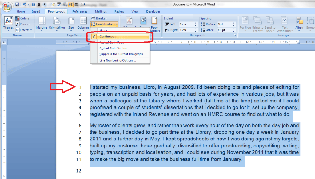 How to add line numbers to a Word document | LibroEditing proofreading ...
