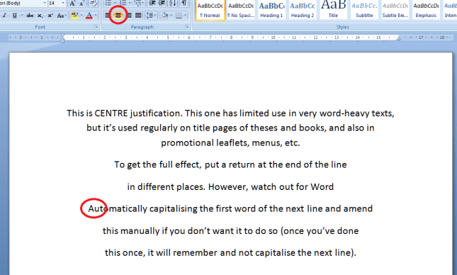 5 centre justification