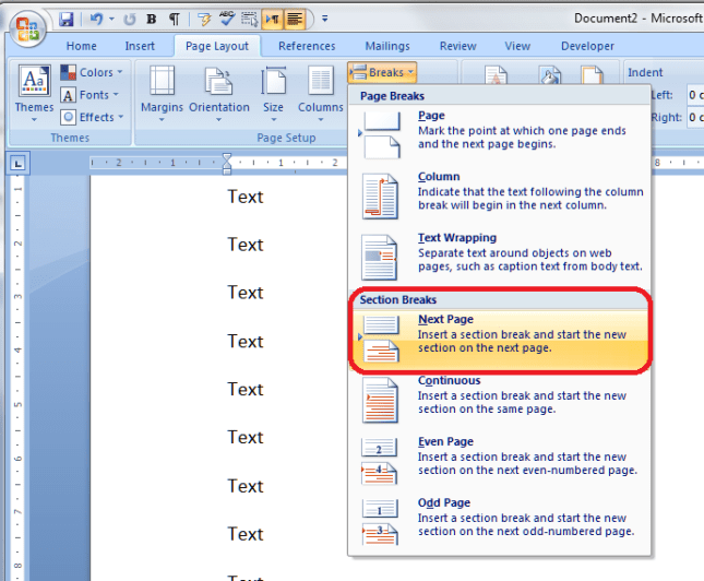 4 section break menu
