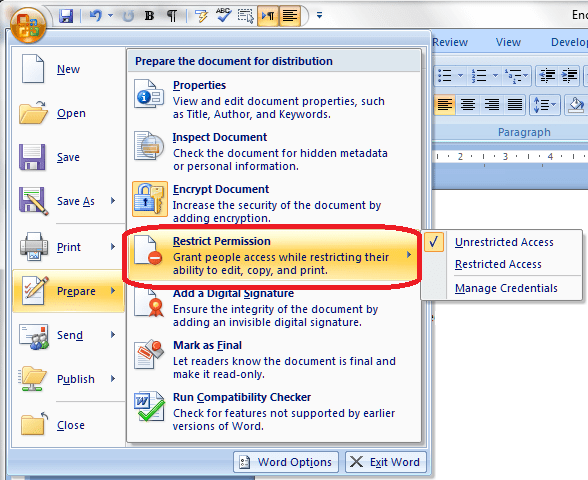 Word 2007 3 permissions