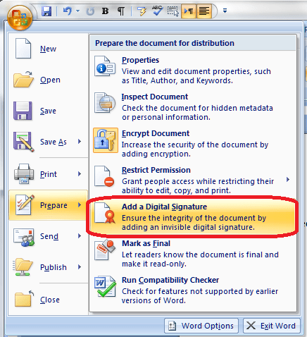 Word 2007 5 digital sig