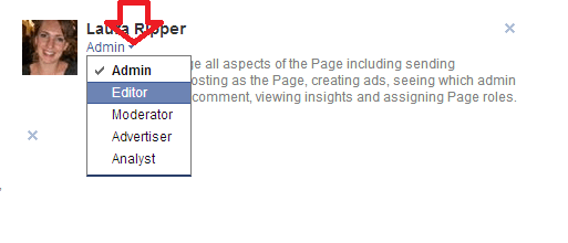 Facebook page role options