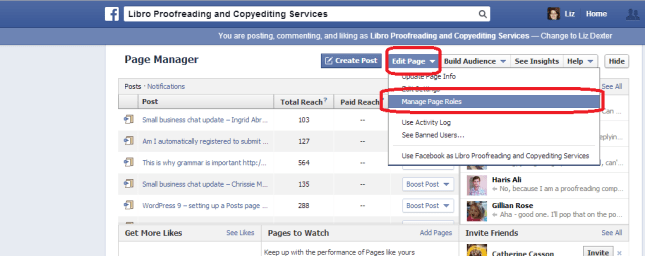 Facebook page moderator page roles