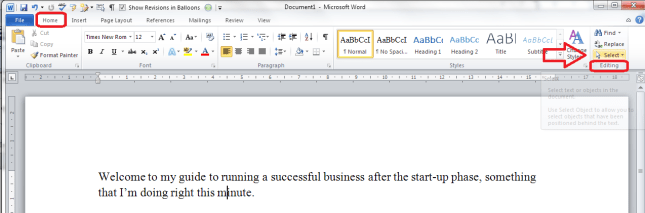 select all text in word