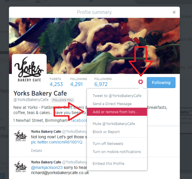 Add to list from profile