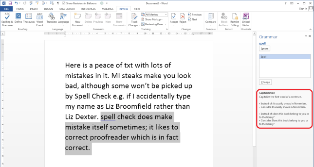 Word 2013 spell check grammar check