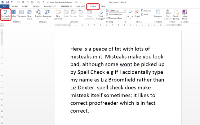 Word 2013 spell check