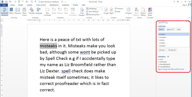 Word 2013 spell check