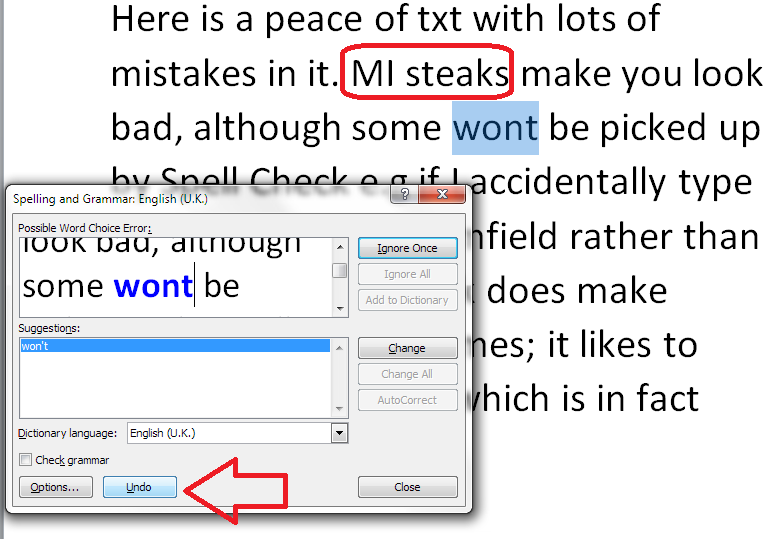 undo spell check