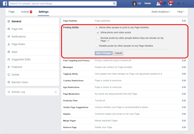 Edit posting ability Facebook