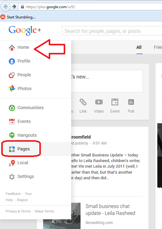 Pages on Google+