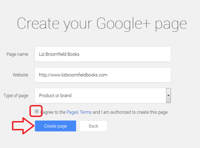Google+ page setting up brand page