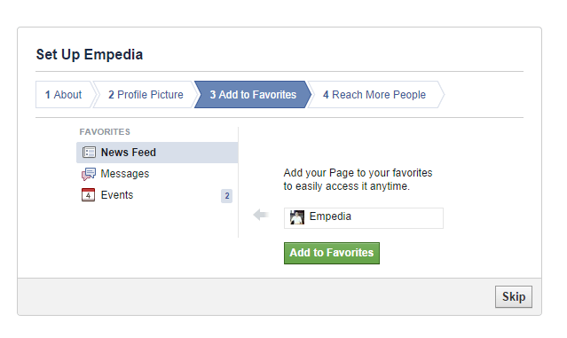 Facebook page add to favourites