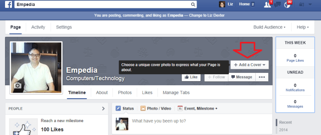 Facebook page add a cover