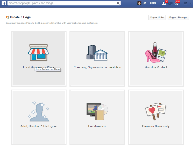 Facebook type of page