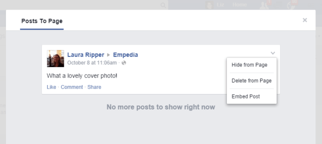 Delete post to Facebook page