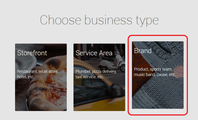 Google+ pages business type brand
