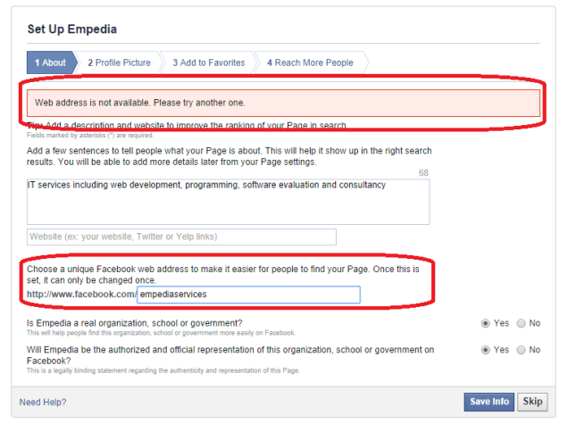 Facebook url not available