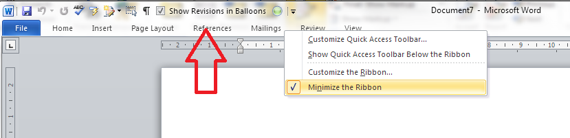 un-minimize ribbon