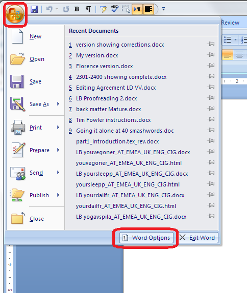 Accessing Word Options Word 2007