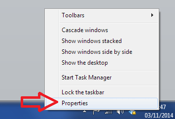 Windows taskbar properties