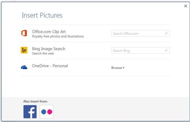 Word 2013 image search options if logged in