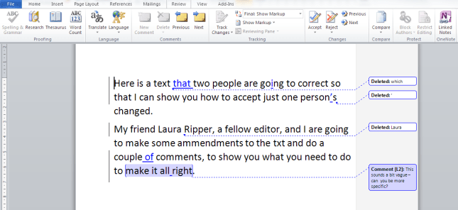 Word 2010 show one reviewer