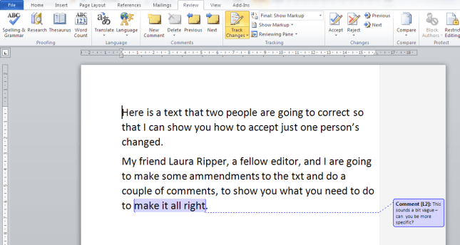 Word 2010 changes shown accepted