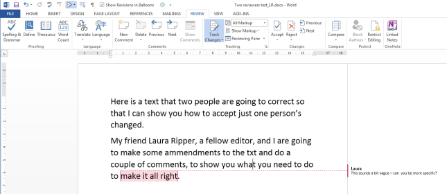 Word 2013 changes shown accepted