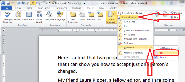 Word 2010 show all reviewers