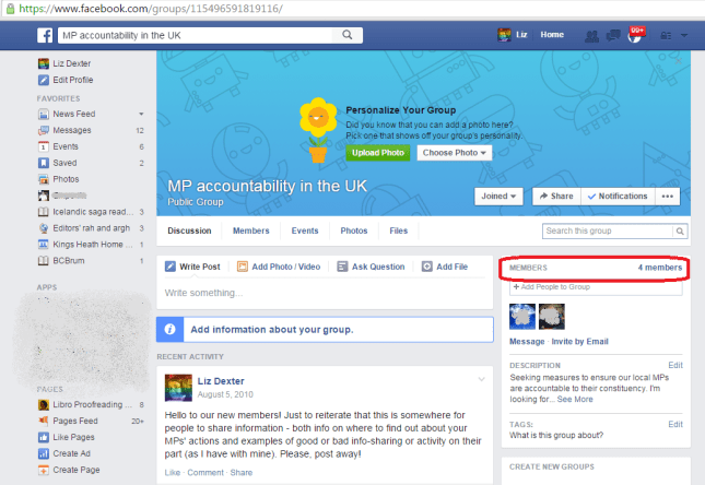 Facebook group members area