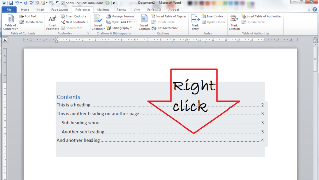 update contents page word