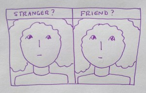 Cartoon expressing the experience of prosopagnosia