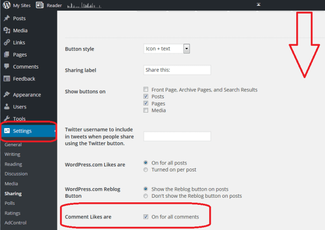 Turn on likes on comments in WordPress