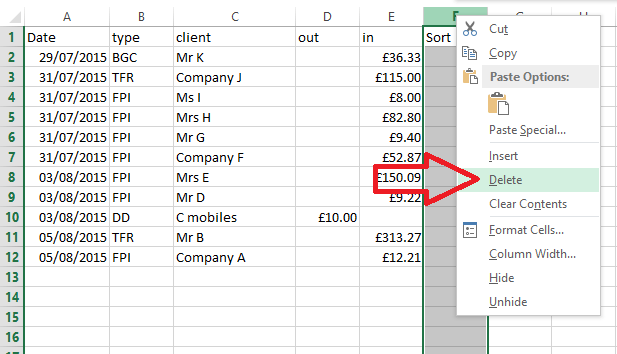7 delete sort column