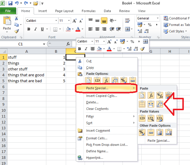 How do I swap columns and rows in Excel