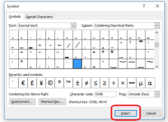 6 combining diacritics