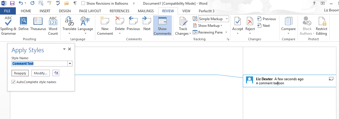 Word 2013 2016 balloon style