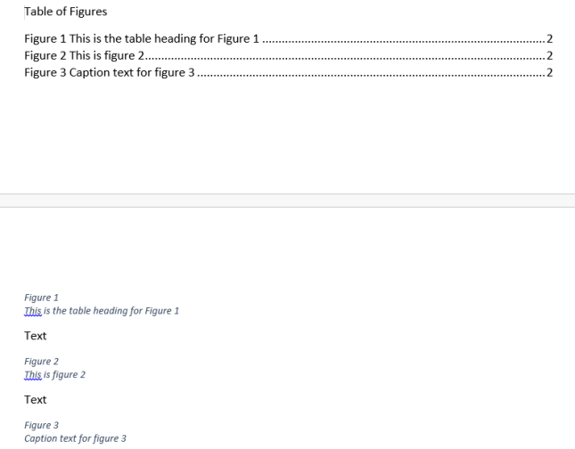 caption with two lines table of figures with one