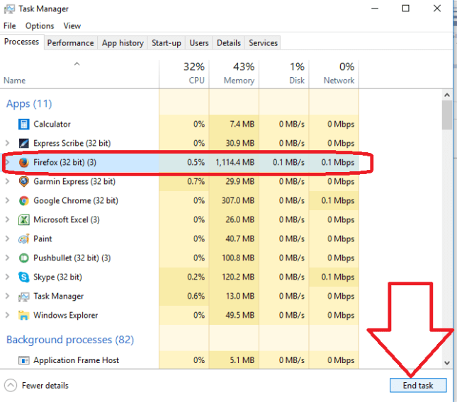 close application using task manager