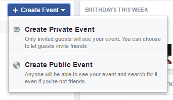 create private or public facebook event