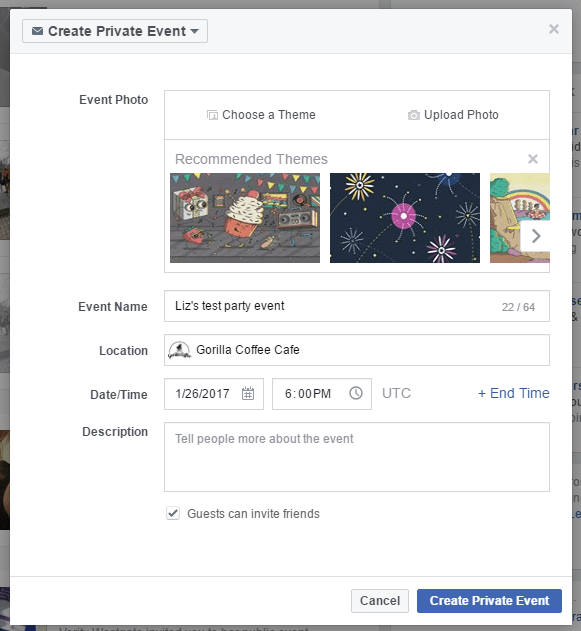 Create facebook event