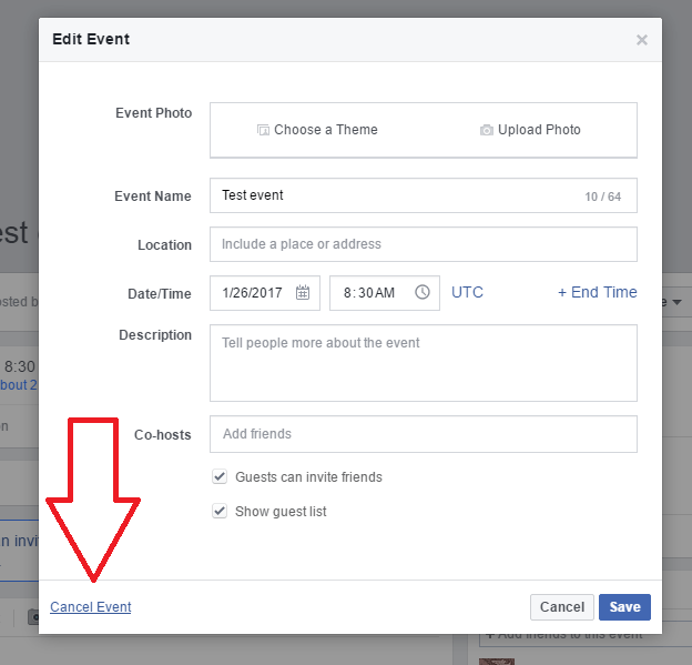 cancel facebook event