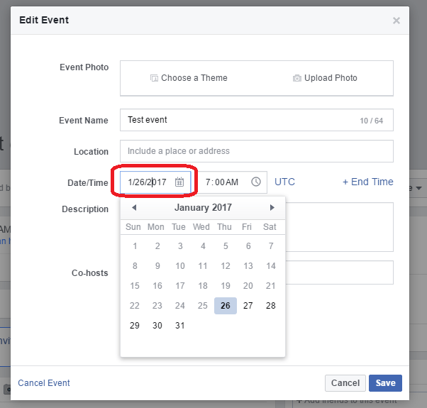 Edit date of a facebook event