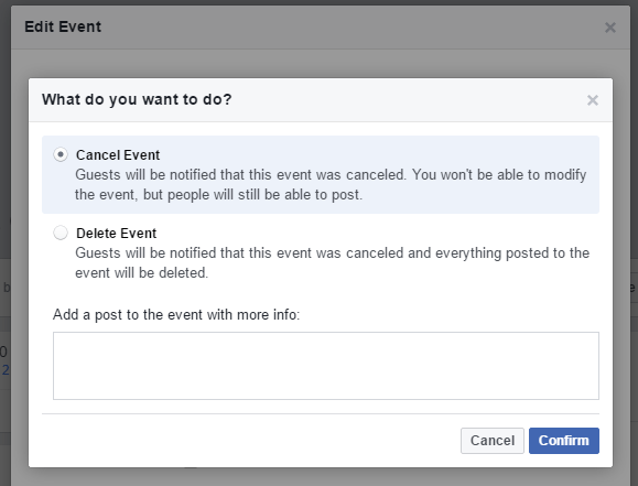 confirm cancellation of facebook event