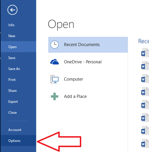 word options to customise ribbon