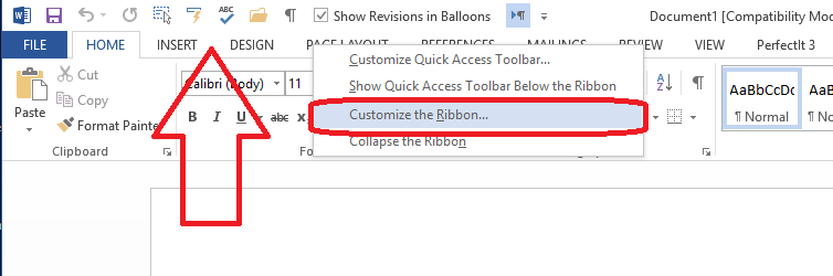 right click to customise ribbon